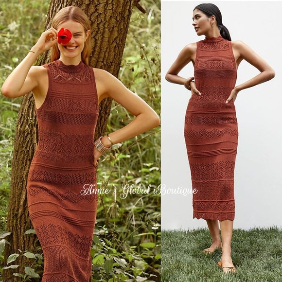 RARE NWT ANTHROPOLOGIE Crochet Midi Dress. Stretch. Size XL - Picture 11 of 16